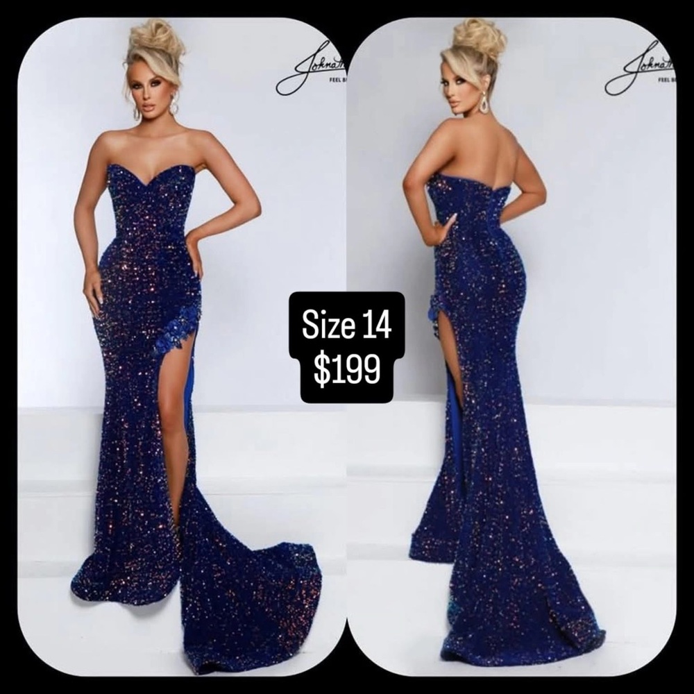 Johnathan Kayne Strapless Navy Sequin Dress